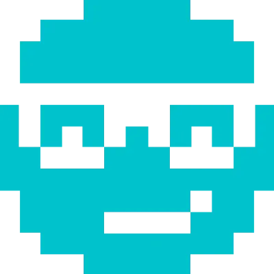 aqua pixelated emoji wearing glasses smirking - aka smirky coder